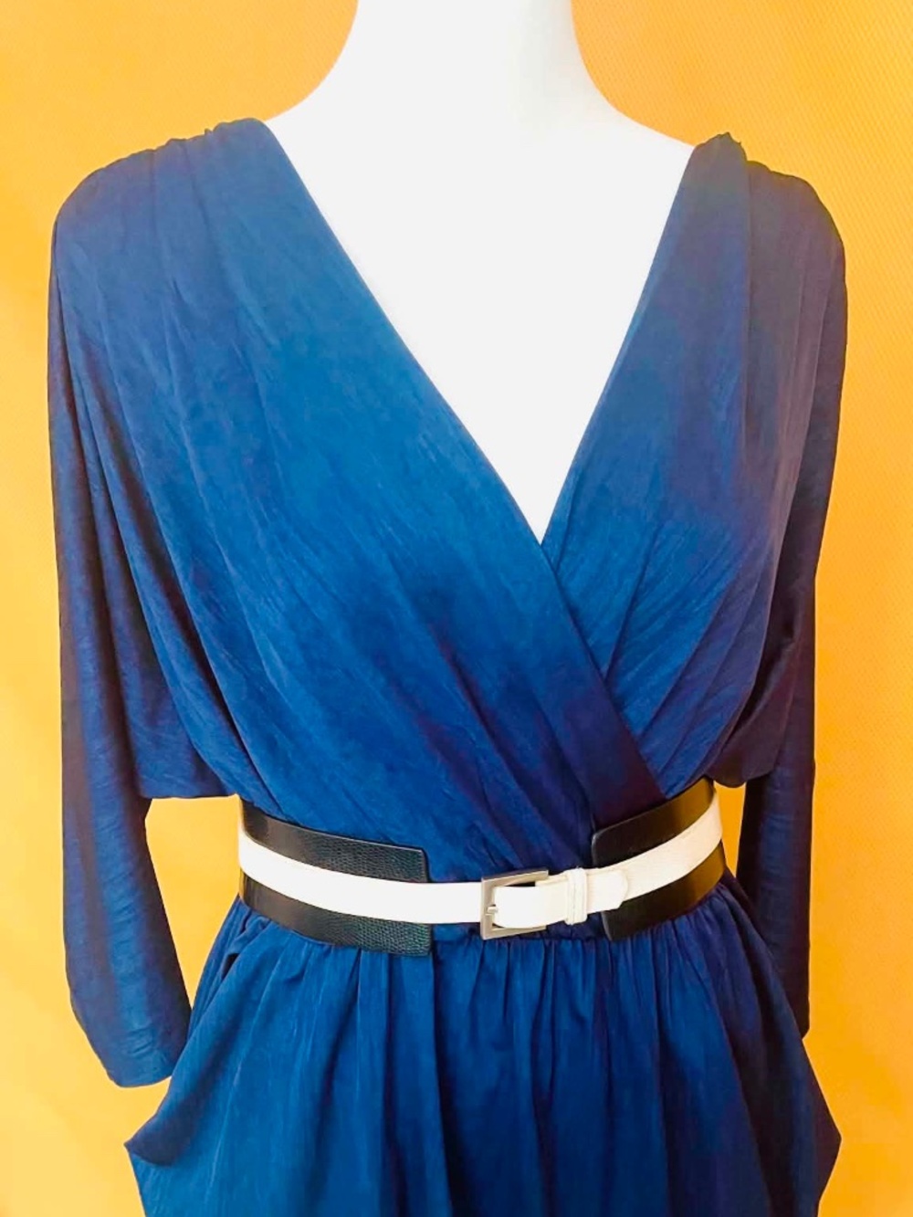 Forever 21 Blue Draped Batwing Dress 3/4 Sleeve  M